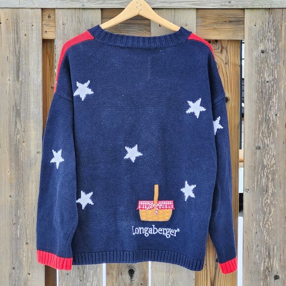 Vintage Longaberger Basket Knit Sweater Women Size XL American Flag Belle Pointe - Picture 3 of 6
